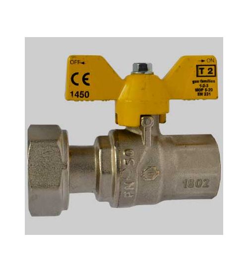 VALVOLA SFERA GAS F/F DADO GIREVOLE FARFALLA ALLUMINIO - 1/2 x 3/4