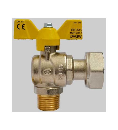 VALVOLA SFERA GAS AD ANGOLO M/F DADO GIREVOLE FARFALLA ALLUMINIO - 3/4 x 1"