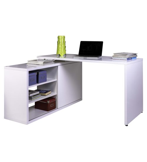 SCRIVANIA ANGOLARE PER UFFICIO - BIANCO LUCIDO - Dim. 150x120x74h