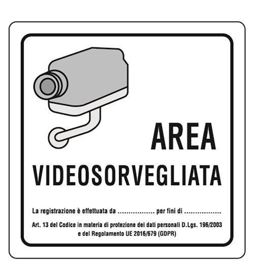 CARTELLO 'AREA VIDEOSORVEGLIATA' cm 20 x 20