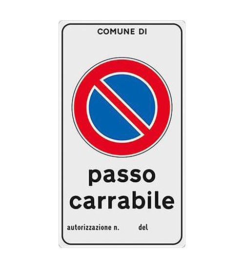 CARTELLO 'PASSO CARRABILE' cm 45 x 25