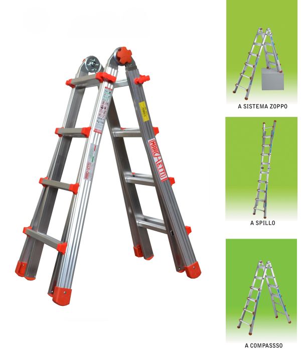 SCALA IN ALLUMINIO MULTIUSO 4+4 GRADINI MT.4,10